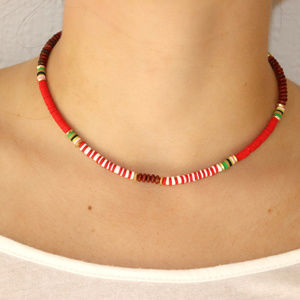 NECKLACE RED AND WHITE "SURFER STYLE" VIBRANT COLO